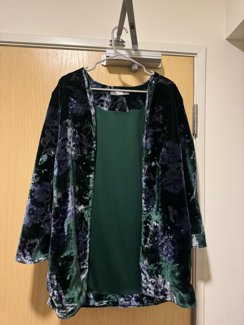 Anthropologie Eva Franco Dark Green and Navy Velvet Car Coat